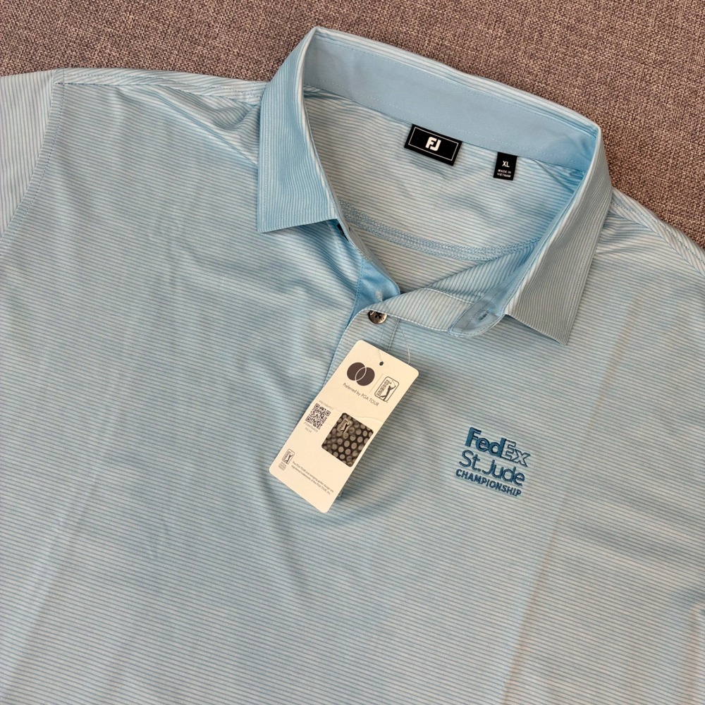 FootJoy Polo Shirt Mens XL Blue Micro Stripe FedEx St Jude Championship New